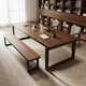 Iron Emperor walnut living room solid wood desk modern double computer table dining table work table long table study table office tea table rubber wood bachelor's chair (fabric seat)