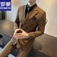 Romon (Romon) Brown Double Breasted-Anzug Anzug Britisch schlanker Männer großer Anzug dreiteiliger Anzug Hochzeitsbräutigam-Kleid-Trend dunkelgrün (Anzug + Weste + Hosen) 54 (135-145jin [Jin gleich 0,5 kg]) 2xl
