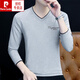 Pierre Cardin spring and autumn long-sleeved T-shirt men's pure cotton v-neck casual versatile youth slim autumn outer wear sweetheart collar bottoming shirt black YP-C4033 M