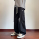 
Dingfengbaoluo pure cotton work pants men's retro versatile American casual handsome scimitar wide-leg long pants ZX02 black XL