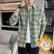 婉曼朵格子休闲衬衫男士春秋季长袖衬衣韩式上衣服复古宽松夏季薄款外套 12109绿色( 加绒 M  90-110斤