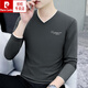 Pierre Cardin spring and autumn long-sleeved T-shirt men's pure cotton v-neck casual versatile youth slim autumn outer wear sweetheart collar bottoming shirt black YP-C4033 M