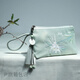 Yinqi fabric simple antique zipper embroidery mobile phone key canvas small bag clutch bag coin purse for women cyan blue epiphyllum embroidery-thickened with hanging ornaments
