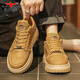 Bull Family Herrenschuhe, Frühlings- und Herbst-Retro Workwear-Schuhe, Herren-Low-Top-dick-gesetzte lässige Lederschuhe, Weizenfarbe 40