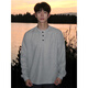 Katuchi American waffle Henry collar long-sleeved T-shirt men's spring and autumn loose trend ins high street heavy inner layering shirt gray XL