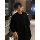 NYING American heavyweight pure cotton right shoulder long-sleeved T-shirt for men 25 spring and autumn new trendy casual large size loose top black XL (125-145Jin Jin equals 0.5 kg)