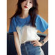 Wanmanduo 2025 Summer NUEVA Camiseta de manga corta azul y blanco Tie-dye para las tops únicas de las mujeres se ve delgada y moderna y de la edad.