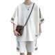 
Cotton high-end casual sports suit men's summer thin loose short-sleeved T-shirt men's shorts handsome suit 653 white L size (110-130Jin[Jin equals 0.5 kg])