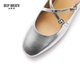 DEEP BREATH Deep Breath Retro French Heel Crossed Beef Patent Leather Mary Jane Single Shoes AX11158 Silver 36