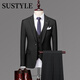 SUSTYLE high-end luxury men's suit men's suit spring and autumn business casual suit slim groom wedding three-piece suit black XL