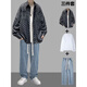 Traje de camisa a cuadros de manga larga de primavera y otoño VZVG para niños Hong Kong estilo guapo con jeans modernos de tres piezas SET A [3 piezas] 684 Camisa Caki + Long T + 5080 3xl