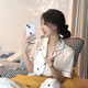 港莲娅冰丝睡衣女春秋款爱心新款家居服秋季女士感大码套装宽松夏季 高品质-f-9905短袖长裤 M  建议80-100斤