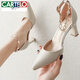 CARTELO high heel sandals for women 2025 summer new European and American fashion bag head shallow mouth hollow one-letter pearl buckle women's shoes 9208 white 5cm 36