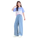 
NICKYBABY girls summer suit 2025 new fashionable children's short-sleeved wide-leg pants summer fashionable big children's casual two-piece set 15013 blue + 9922 white 120
