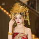 Shu Mo bride Ming Dynasty Hanfu headdress 2024 new high-end heavy industry gold and red phoenix crown Xiamei hair crown Chinese style Xiuhe hair accessories gold and red happy word butterfly phoenix crown (full crown) + earrings