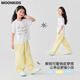 moonkids女童套装2025新款儿童夏季卡通短袖t恤两件套大童时髦夏装阔腿裤 19018白色短袖+15280嫩黄色 110 cm