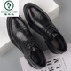 Zapatos de cuero Woodpecker Punta puntiaguda para hombre Estilo británico formal Brogue Tallado Casual para hombre Versátil Suela suave Moda Zapatos de moda Verano Negro 1381 Estilo hueco 42