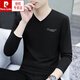 Pierre Cardin spring and autumn long-sleeved T-shirt men's pure cotton v-neck casual versatile youth slim autumn outer wear sweetheart collar bottoming shirt black YP-C4033 M