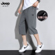 JEEP SPIRIT吉普纯棉七分裤男款夏季薄款宽松中裤2025新款跑步休闲直筒短裤男 黑色直筒 2XL （建议125-145）斤