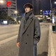 Pierre Cardin Korean style winter trendy thickened woolen coat men's British style 2024 casual extra long over-the-knee woolen windbreaker jacket black 3XL