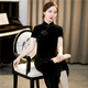 
Yinlu cheongsam new fashionable and improved daily solid color gold silk old Shanghai Chinese style casual versatile dress dress for women AE#9923 black#01 M