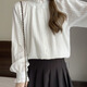 Hao'e French sweet white shirt for women with stand-up collar and earrings spring and autumn long-sleeved tops Japanese layered lace shirt as base stand-up collar and earrings white shirt M