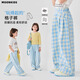 
moonkids girls blue plaid pants summer thin wide-leg pants 2025 new children girls pants summer casual straight two-pants [15266 blue +15266 pink] 140 cm