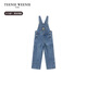 Teenie Weenie Kids 25 years new style retro modern denim suspender trousers for boys and girls, blue floral gray 150 cm