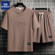 
ROMON men's summer suit teenager short-sleeved T-shirt thin ice silk two-piece set casual sportswear five-point short pants suit - TZ829 khaki [top + pants] XL Recommended 130-145 Jin [Jin equals 0.5 kg]