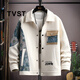 TVST Light Luxury Brand Men's Waffle Casual Jackets Men's 2025 Spring and Autumn New Loose Lapel Tops 525 Beige White Cotton Style Thickened 2XL (Approximately 140~160 Jin Jin is equal to 0.5 kg can be worn)