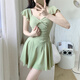 Shiguangli swimsuit women's 2025 new one-piece conservative skirt avocado green student high-end belly-covering slimming hot spring swimsuit green one size fits all recommended 80-115 Jin Jin equals 0.5 kg