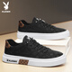 Playboy (PLAYBOY) men's shoes 2025 summer canvas shoes men's breathable board shoes ice silk casual sneakers black 42
