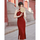Jialong Mingxiu New Chinese Style Halter Dressing Dress Toast Wear Bride Cheongsam Small Improved Young Engagement Wedding Dress Women Summer Red S
