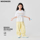 moonkids女童套装2025新款儿童夏季卡通短袖t恤两件套大童时髦夏装阔腿裤 19018白色短袖+15280嫩黄色 110 cm