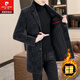 Pierre Cardin mid-length woolen coat for men in autumn and winter, cotton thickened suit collar, woolen windbreaker, gold mink velvet coat, 730 black, feel/counter quality 2XL 130-145Jin Jin equal to 0.5 kg, can be worn