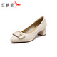 
Red Dragonfly Leap Moon Shoes High Heels 25 Spring Thick Heels Women's Shoes Pointed toe Workplace Small Leather Shoes Single Shoes WLB15124 Beige White 39
