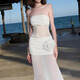 White dress for women, high-end summer seaside wear, beach skirt, holiday bag hip skirt, long skirt, pure desire, seaside flower tube top mesh dress S recommended 90Jin Jin is equal to 0.5 kg or less