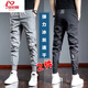 An Chuxia High Elasticity Ice Silk Casual Pants Men's Summer Thin Quick-Drying Nine-Point Pants Men's Sports Harem Pants Trendy C07 Gray + C07 Black XL Recommended 120-140Jin Jin is equal to 0.5 kg