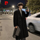 Pierre Cardin Korean style winter trendy thickened woolen coat men's British style 2024 casual extra long over-the-knee woolen windbreaker jacket black 3XL