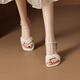 Belle-Tread Sandals для женщин, носящих 2025 летнюю новую мягкую подошву французского темперамента в середине каблука с густыми каблуками на юбке с одной полосой высокой каблуки Y683 Цвет абрикоса [Геометрический бриллиант в середине каблуки] Высота каблука 5 38