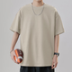 Homlean loose solid color short-sleeved T-shirt for men in spring and summer pure cotton comfortable basic style bottoming OM5 khaki XL