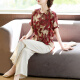 Hengyuanxiang Mother Suit Summer 2025 Nuevo camiseta de manga corta Traje de camisa pequeña de mediana edad y anciana camisa de gasa de verano para mujeres 723 Pantalones verdes + negros de patas anchas L: (sugerido 85-100 Jin [Jin equivale a 0.5 kg])