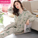 Modal pajamas women's spring and autumn pure cotton long sleeve autumn full cotton thin women's autumn and winter large-size autumn home clothing set XEQ-9215 lilac brown 2XL (175)