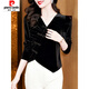 Pierre Cardin Cross V-Check Temperament Velvet Gold Velvet Camiseta de manga larga para la Base de la Base de la Base de la Base de la Camisa China Súper Bella de las Mujeres 2691 Borgoña M