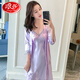 浪莎（LangSha）睡衣女夏性感冰丝薄款春秋蕾丝中长袖睡袍家居服吊带睡裙女两件套 1105酒红 M M