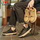 Bull Family Herrenschuhe, Frühlings- und Herbst-Retro Workwear-Schuhe, Herren-Low-Top-dick-gesetzte lässige Lederschuhe, Weizenfarbe 40