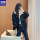 ROMON 2025 new style windbreaker jacket for women, spring and autumn style, hooded, casual, versatile, small, short, sports black, black (2321 without/velvet) M 110Jin Jin is equal to 0.5 kg within