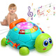 Multifunktionaler Musik-Simulation von Kindern Simulation Telefon Babykriechspielzeug lernen, Schildkröte Frühschullernmaschine HLX218A-1 [Fernbedienungsversion] Crawl-Projektionschildkröte [Englische Farbe
