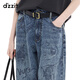 Dzzit Disu [Pop Mart Joint Series] Jeans 2025 Spring Neues Illustrationshose 3J1R6196T Dunkelblau S
