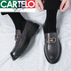 Cartelo echte Leder -Ladung Herren -Slipper Lazy Trend Sommer Herrenschuhe Britische Freizeitlederschuhe Koreanische Version Bean Dou Schuhe Männer 9761 Black 38